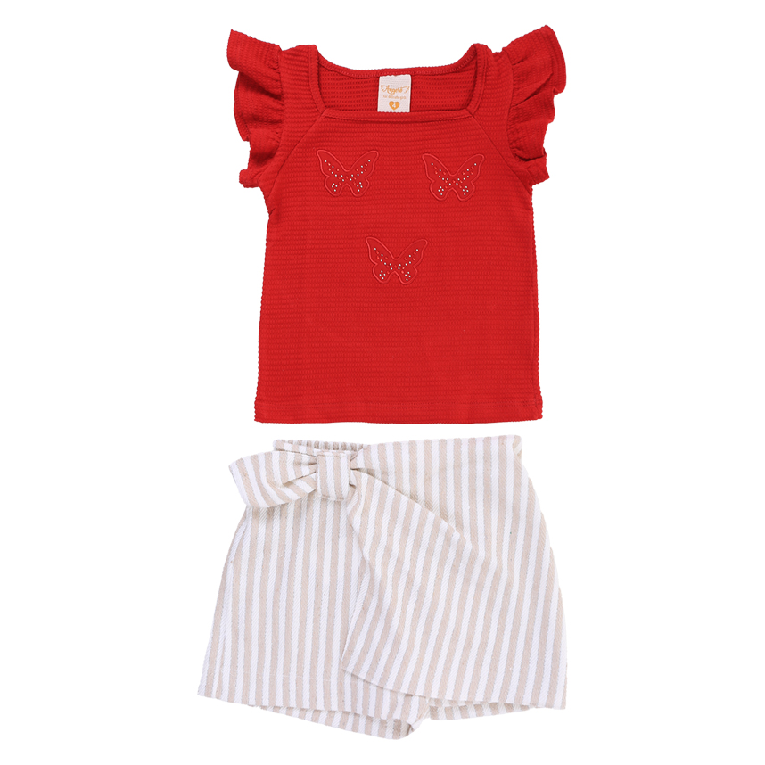 Conjunto Infantil Angerô Blusa Manga Curta E Short Saia