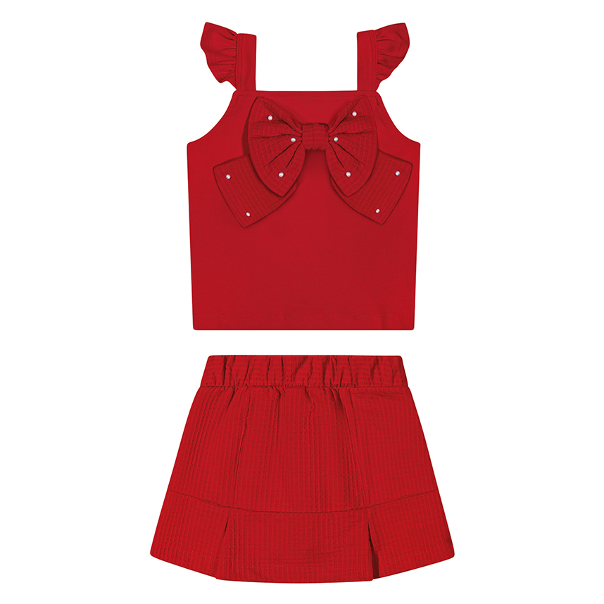 Conjunto Infantil Angerô Blusa Alça Com Babado E Short Saia