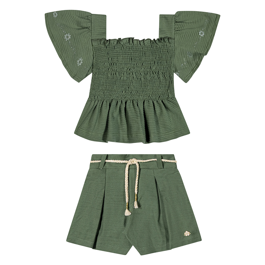 Conjunto Juvenil Angerô Blusa Manga Curta Babado E Short Conjunto Juvenil Angerô Blusa Manga Curta Babado E Short