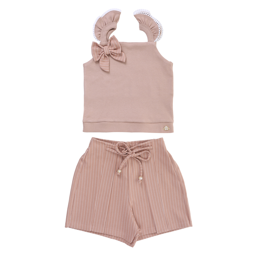 Conjunto Juvenil Angerô Blusa Alça Babado E Short