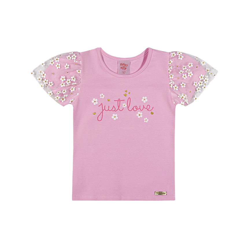 Blusa Infantil Kely Kety Manga Curta Detalhe Tule Floral Blusa Infantil Kely Kety Manga Curta Detalhe Tule Floral