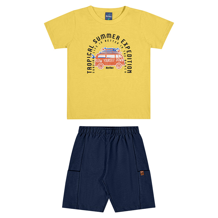 Conjunto Infantil Reirex Camiseta Meia Malha E Bermuda
