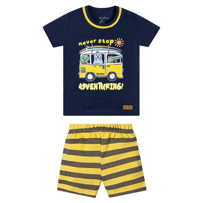 Conjunto Infantil Camiseta Estampa Kombi E Bermuda Listrada