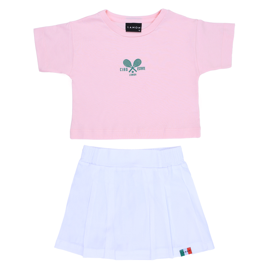 Conjunto Infantil Lamon Blusa Meia Malha E Short Saia College