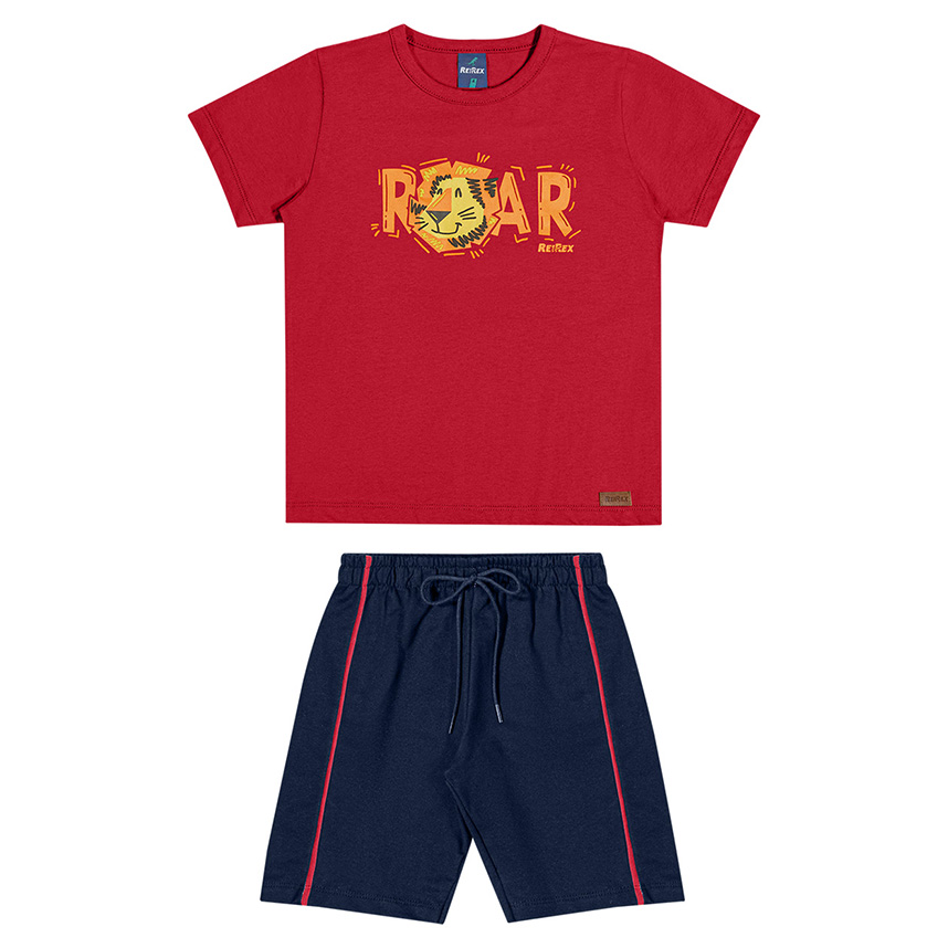 Conjunto Infantil Reirex Camiseta Estampa Roar E Bermuda