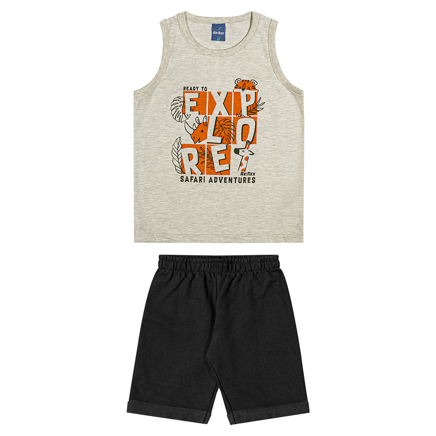 Conjunto Infantil Reirex Camiseta Regata E Bermuda Moletinho