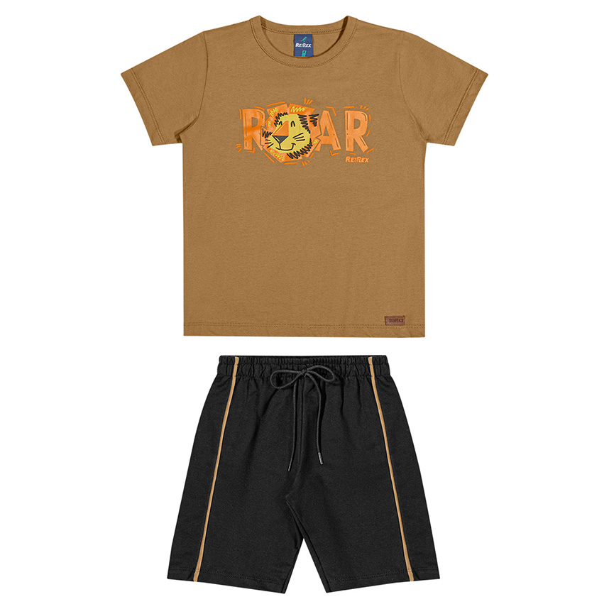 Conjunto Infantil Reirex Camiseta Estampa Roar E Bermuda