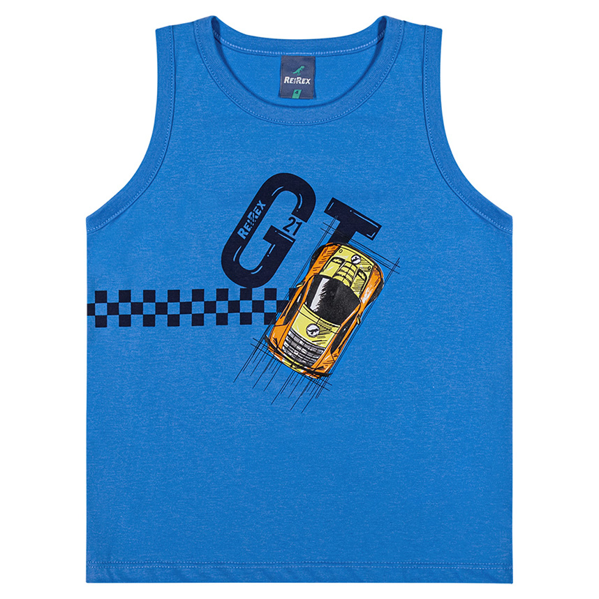 Camiseta Regata Infantil Reirex Meia Malha Estampa Carro Camiseta Regata Infantil Reirex Meia Malha Estampa Carro