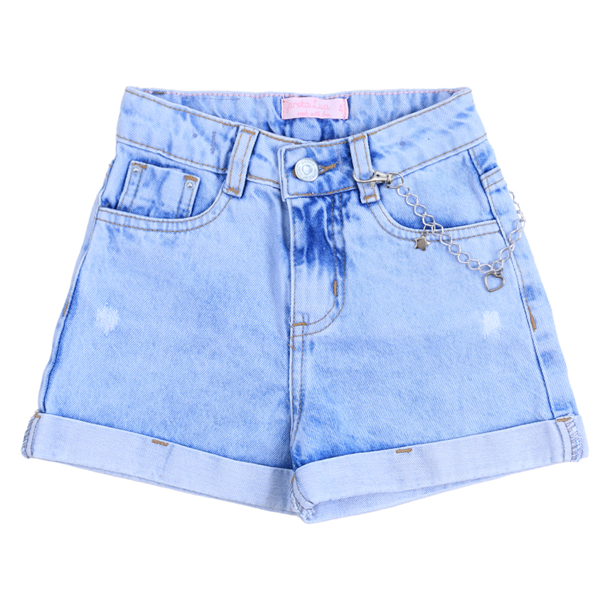 Short Jeans Infantil Garota Lua Aplique Corrente