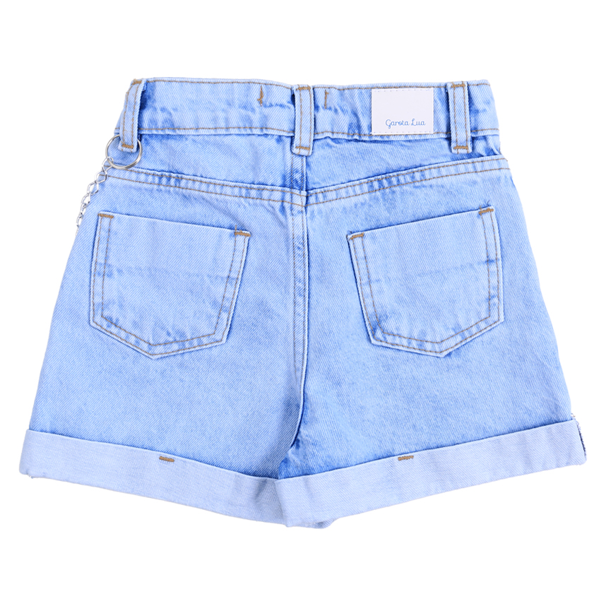 Short Jeans Infantil Garota Lua Aplique Corrente Short Jeans Infantil Garota Lua Aplique Corrente