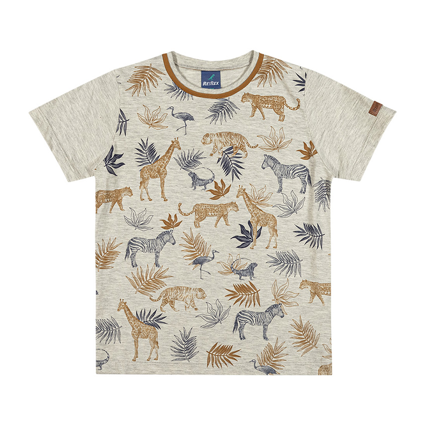 Camiseta Infantil Reirex Manga Curta Estampa Safari