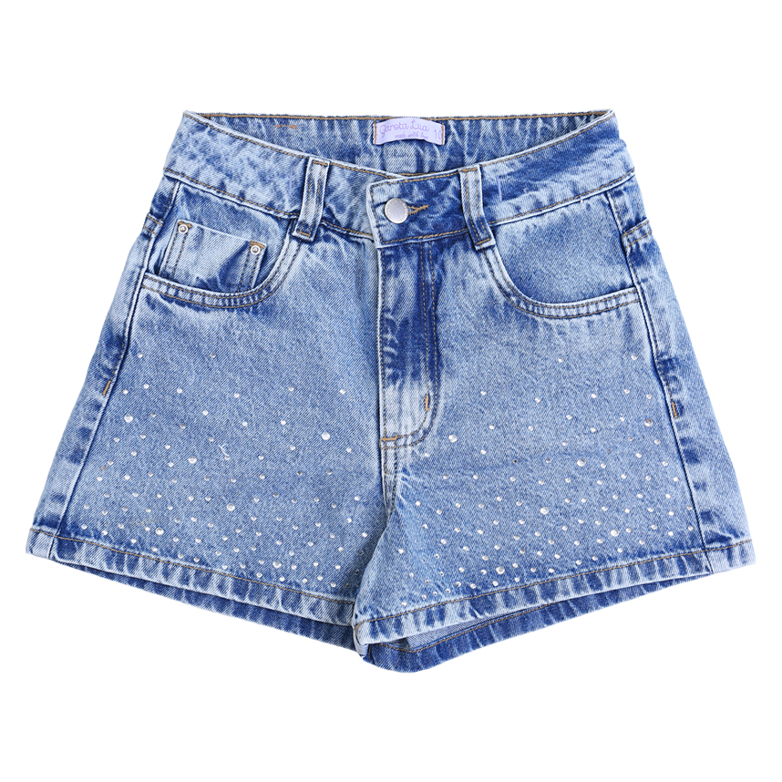 Short Jeans Juvenil Garota Lua Detalhe Aplique Strass