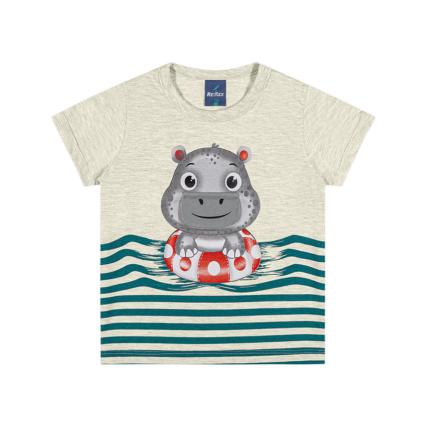 Camiseta Infantil Reirex Meia Malha Estampa Hipopótamo