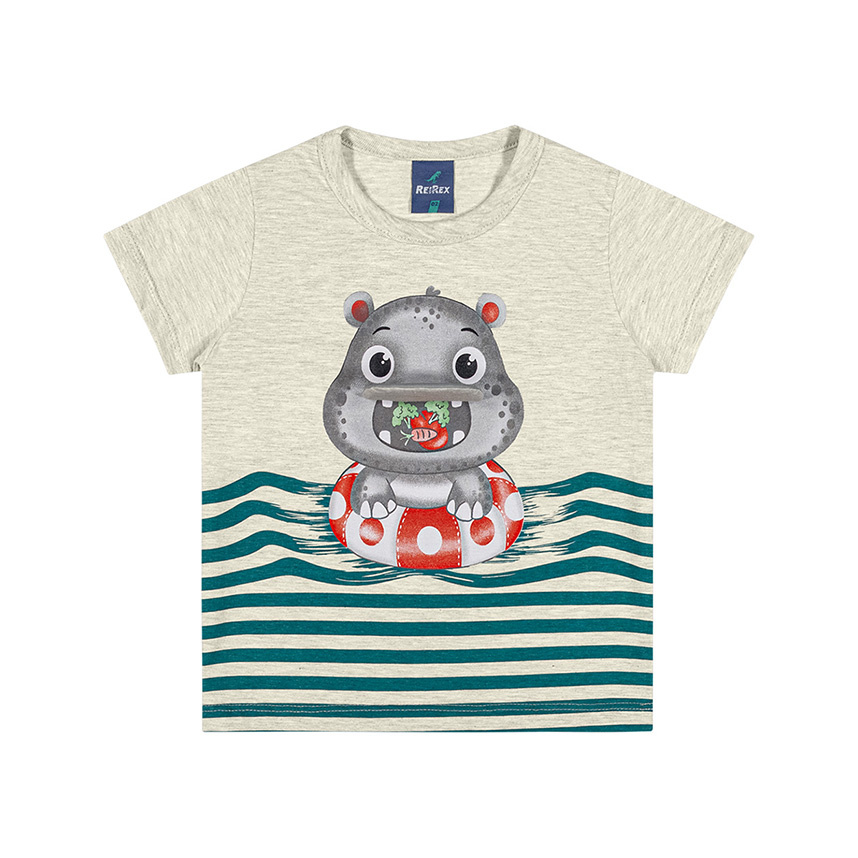 Camiseta Infantil Reirex Meia Malha Estampa Hipopótamo Camiseta Infantil Reirex Meia Malha Estampa Hipopótamo