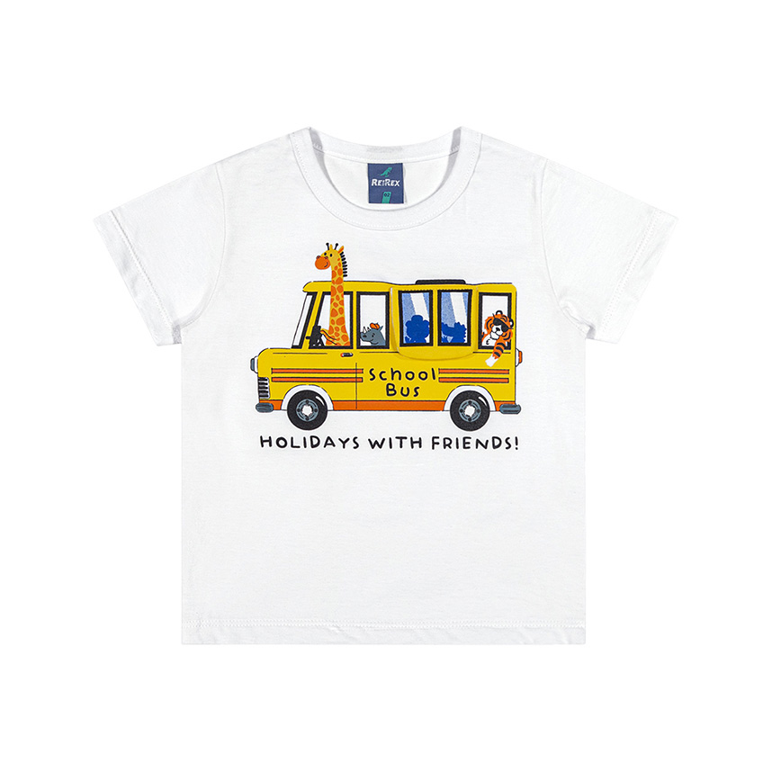 Camiseta Infantil Reirex Meia Malha Estampa Ônibus