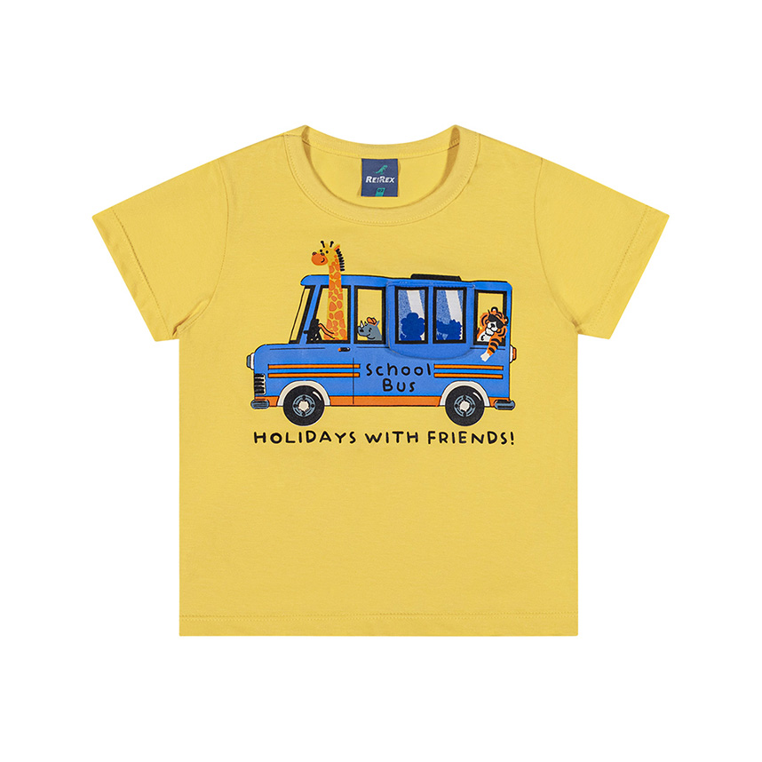 Camiseta Infantil Reirex Meia Malha Estampa Ônibus Camiseta Infantil Reirex Meia Malha Estampa Ônibus