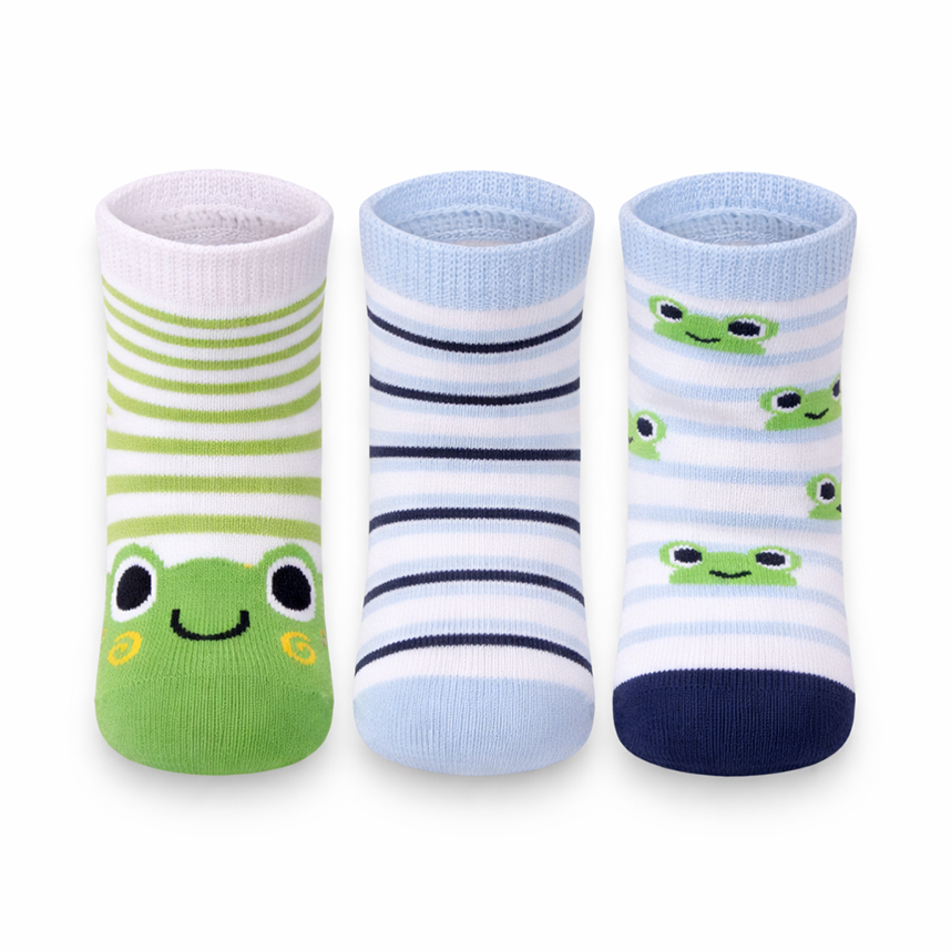 Meia Curta Bebê Lupo Detalhe Listras Com 03 Pares