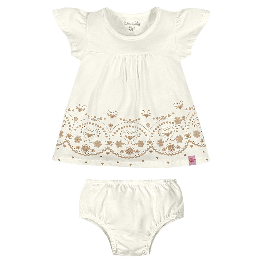 Vestido Bebê Kelly Kety Meia Malha Barra Estampada
