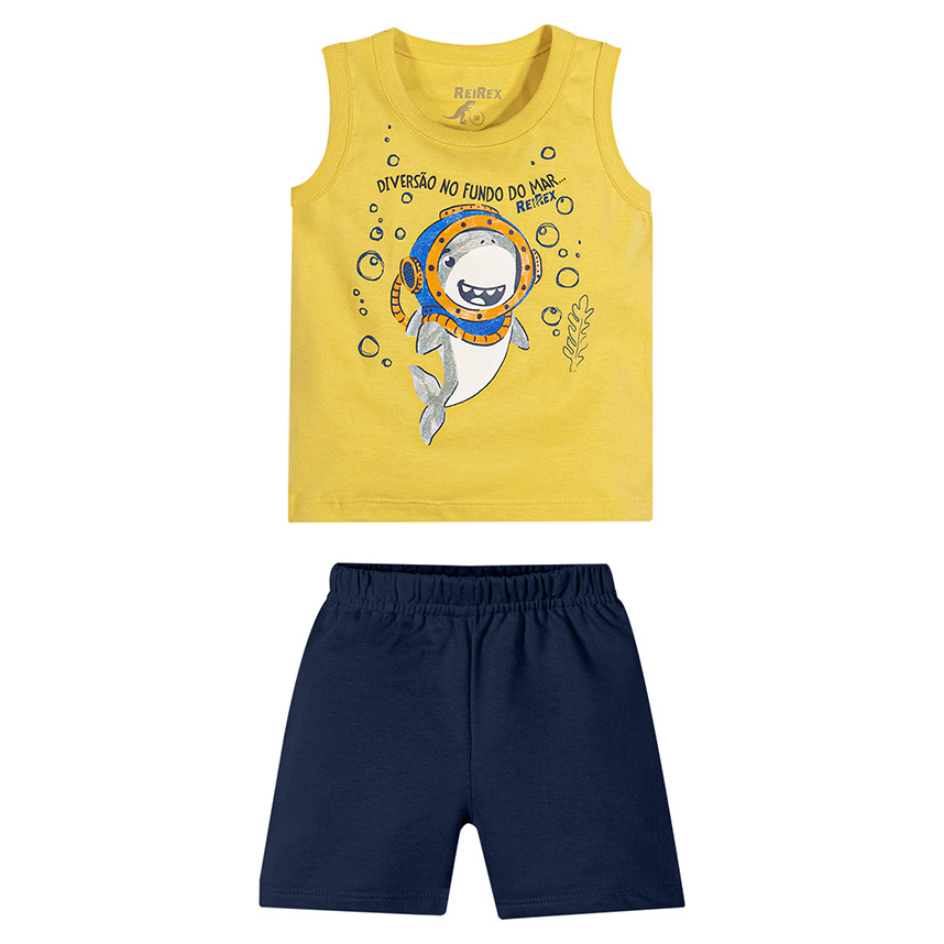 Conjunto Bebê Reirex Regata Meia Malha E Bermuda Moletinho