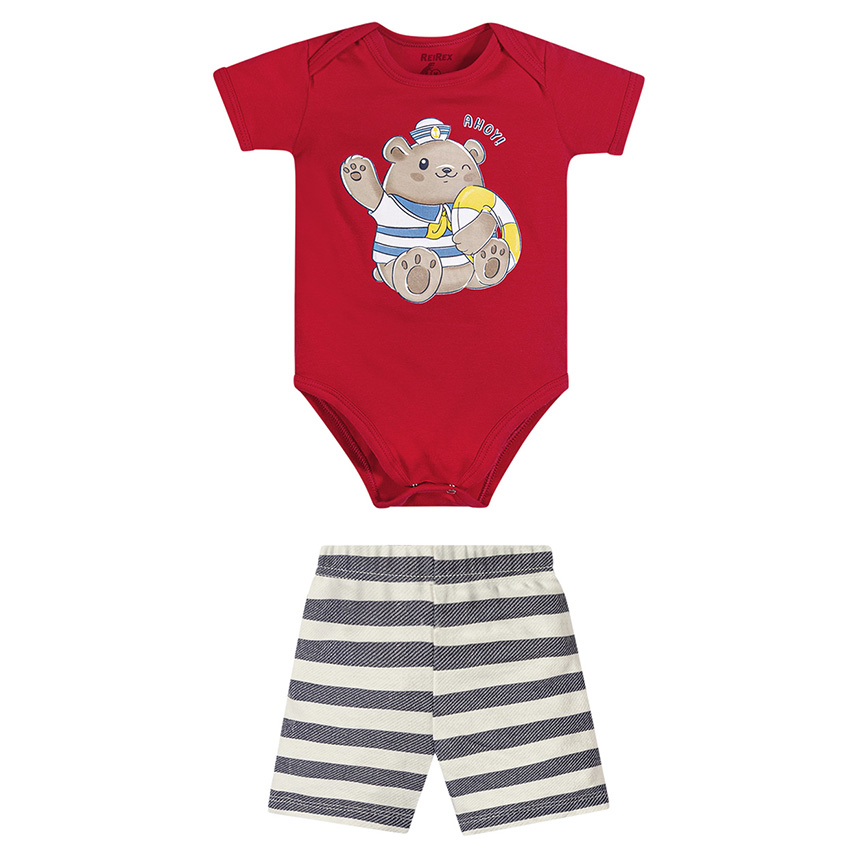 Conjunto Bebê Reirex Body Cotton E Bermuda Listrada