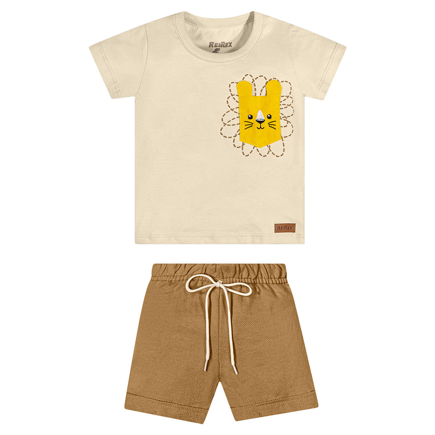 Conjunto Bebê Reirex Camiseta Meia Malha E Bermuda Moletinho