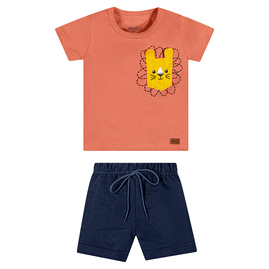 Conjunto Bebê Reirex Camiseta Meia Malha E Bermuda Moletinho
