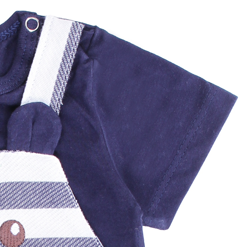 Macacão Curto Bebê Menino Ursinho Jardineira Listrada