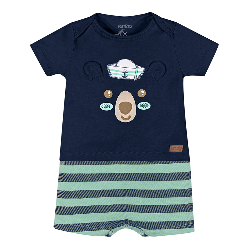 Macacão Curto Bebê Reirex Estampa Urso Marinheiro