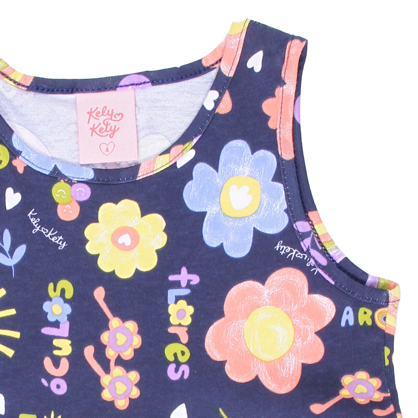 Vestido Infantil Kely Kety Cavado Meia Malha Estampado