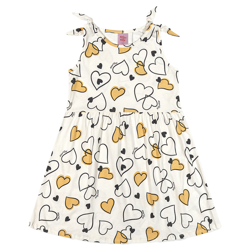 Vestido Infantil Kely Kety Cavado Meia Malha Estampa Coração