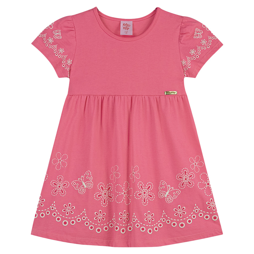 Vestido Infantil Manga Curta Estampa Flores Glitter Vestido Infantil Manga Curta Estampa Flores Glitter