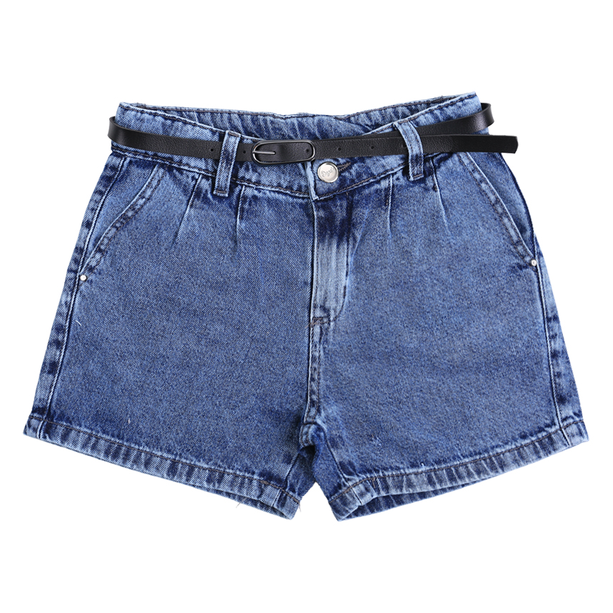 Short Jeans Juvenil Oznes Detalhe Pregas Com Cinto