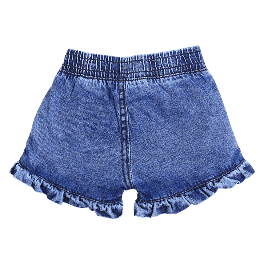 Short Jeans Infantil Oznes Com Cinto Detalhe Barra Babado