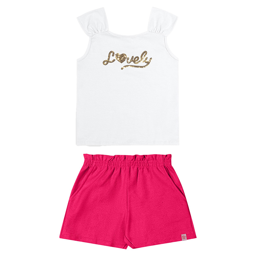 Conjunto Infantil  Kely Kety Blusa Cotton E Short Moletinho