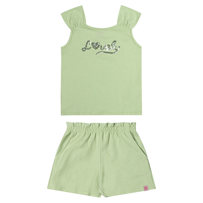 Conjunto Infantil  Kely Kety Blusa Cotton E Short Moletinho