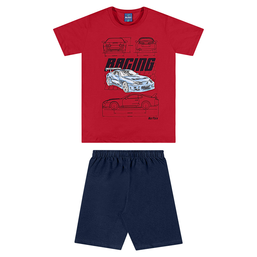 Conjunto Infantil Reirex Camiseta Racing E Bermuda Moletinho