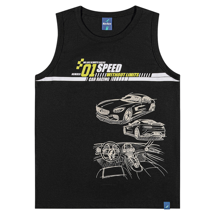 Camiseta Regata Infantil Reirex Estampa Speed Carro Camiseta Regata Infantil Reirex Estampa Speed Carro