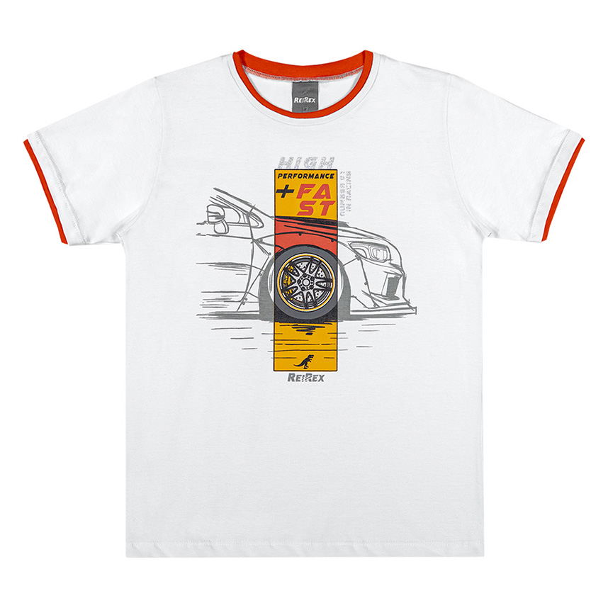 Camiseta Infantil Reirex Manga Curta Meia Malha Estampada