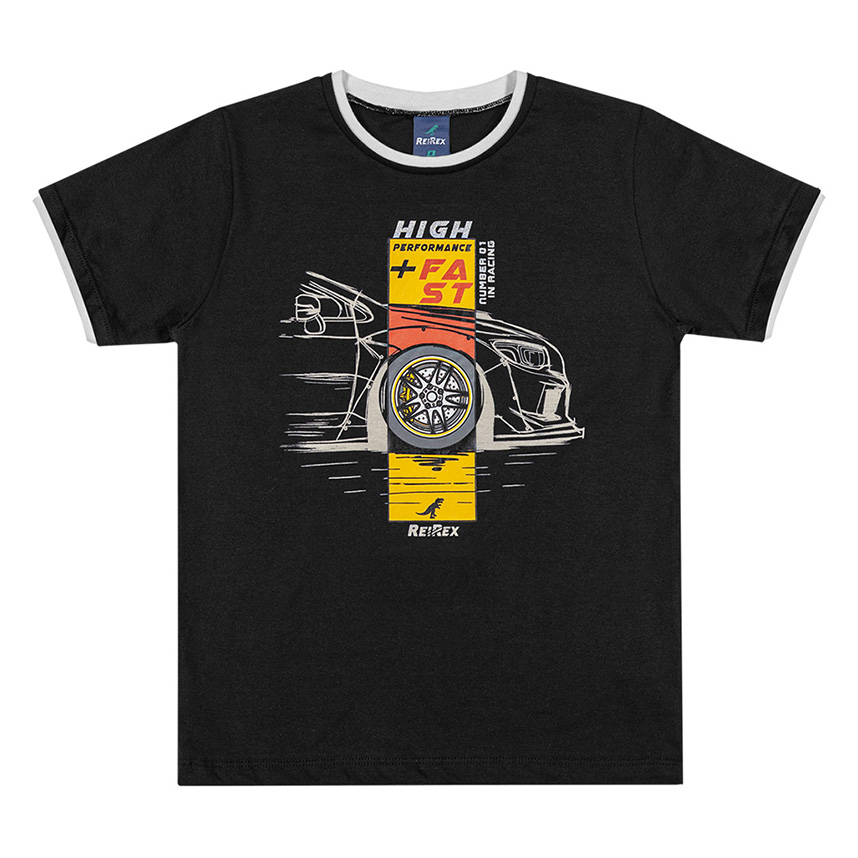 Camiseta Infantil Reirex Manga Curta Meia Malha Estampada Camiseta Infantil Reirex Manga Curta Meia Malha Estampada