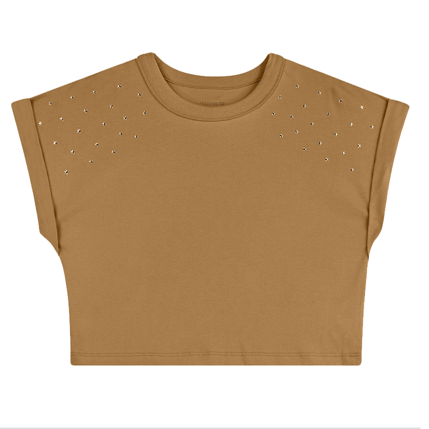 Blusa Juvenil Based Cavada Meia Malha Aplicação No Ombro Blusa Juvenil Based Cavada Meia Malha Aplicação No Ombro