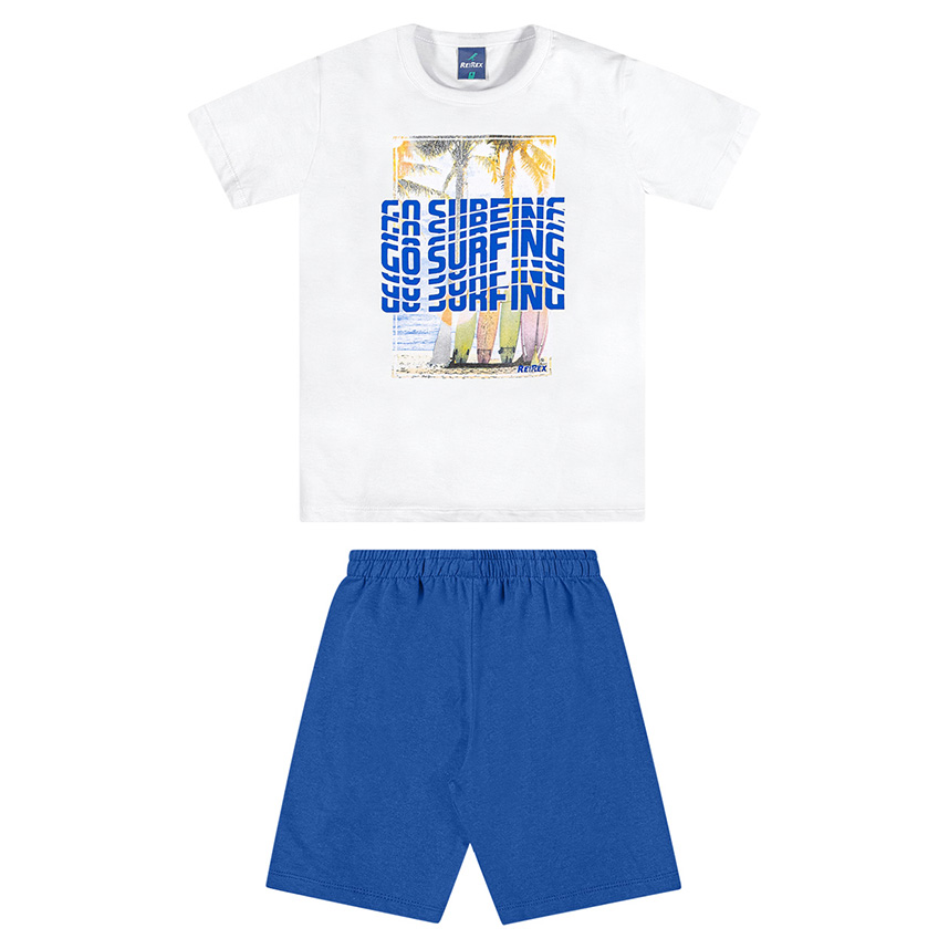 Conjunto Juvenil Reirex Camiseta Surf E Bermuda Moletinho