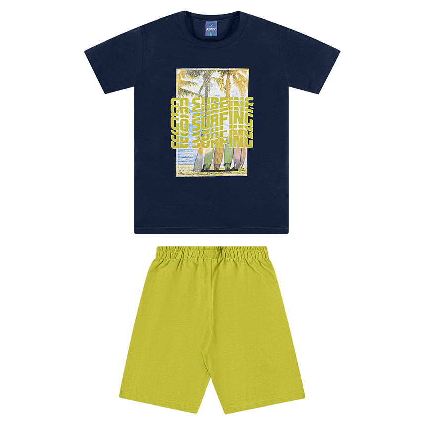 Conjunto Juvenil Reirex Camiseta Surf E Bermuda Moletinho