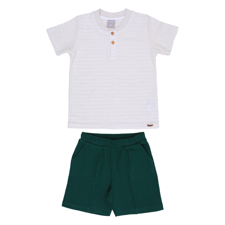 Conjunto Infantil Colorittá Camiseta Linho Listrada E Bermuda