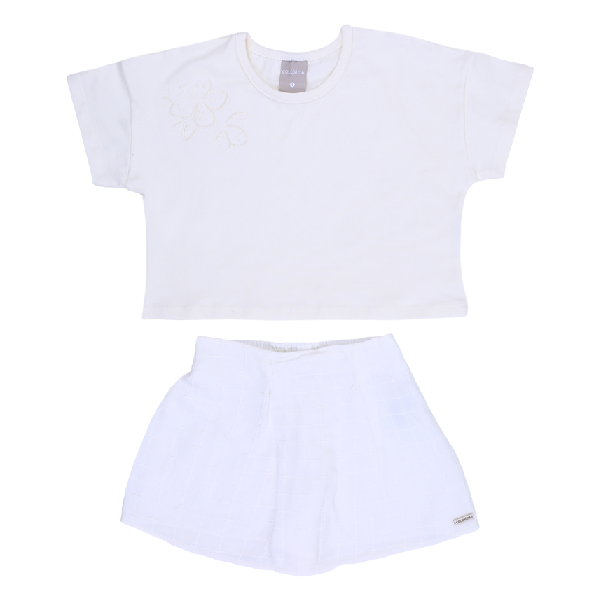 Conjunto Infantil Colorittá Blusa Cotton Babado E Short Saia