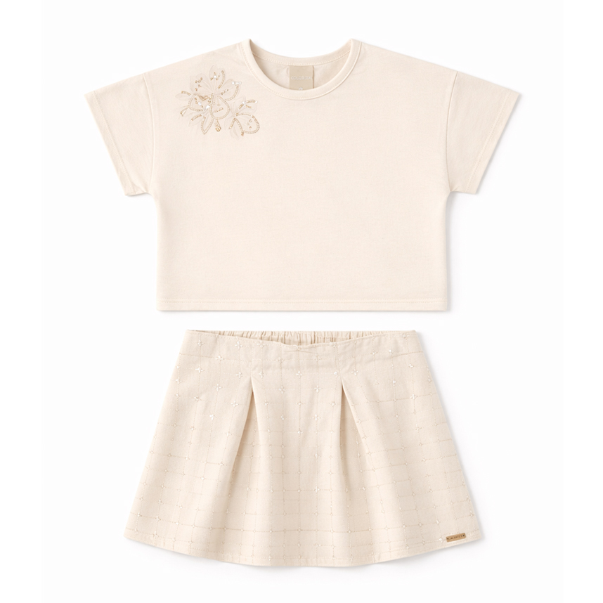 Conjunto Juvenil Colorittá Blusa Bordada E Short Saia