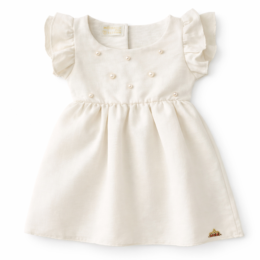 Vestido Infantil Milli Nina Cavado Bordado Pérolas
