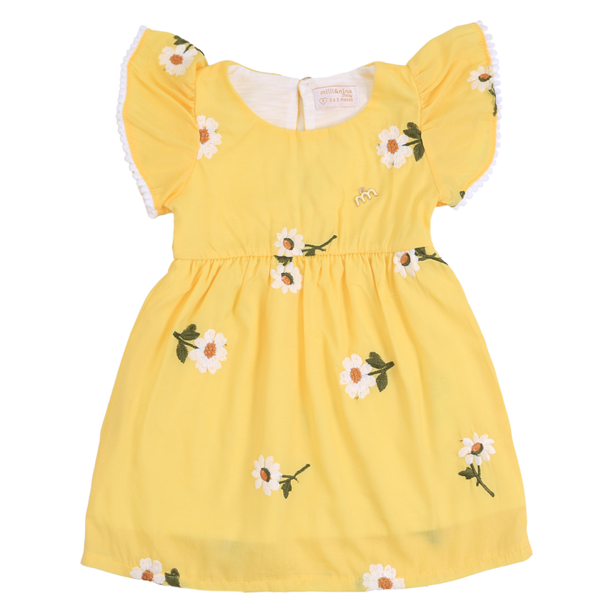Vestido Infantil Milli Nina Manga Curta Bordado Flores
