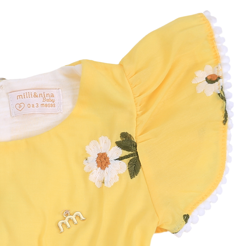 Vestido Infantil Milli Nina Manga Curta Bordado Flores