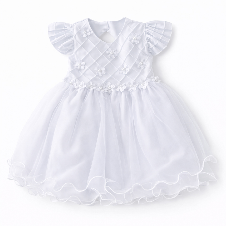 Vestido Tule Bebê Menina Bonita Aplicação De Flores