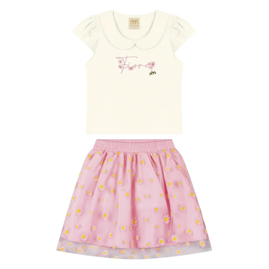Conjunto Infantil Milli Nina Blusa Cotton E Short Saia Tule